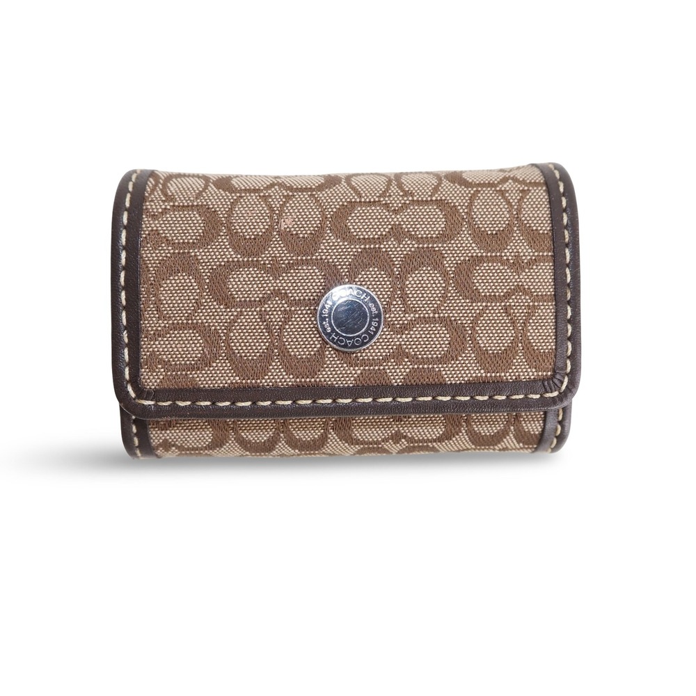 Coach Signature Jacquard Logo Contact Lens Case Pouch Y2K Khaki Brown Pouch